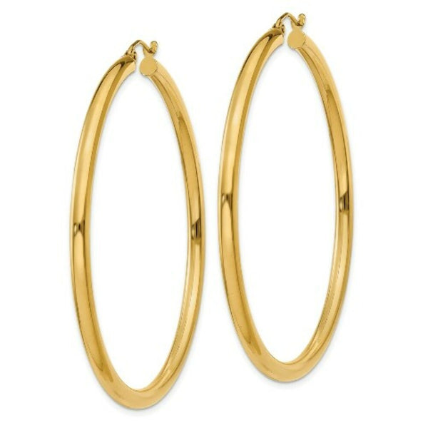 14K Yellow Gold 3mm Light Tube Hoop Earrings  55mm length