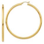 Load image into Gallery viewer, 14K Yellow Gold Polished 3mm Round Hoop Earrings 60mm length
