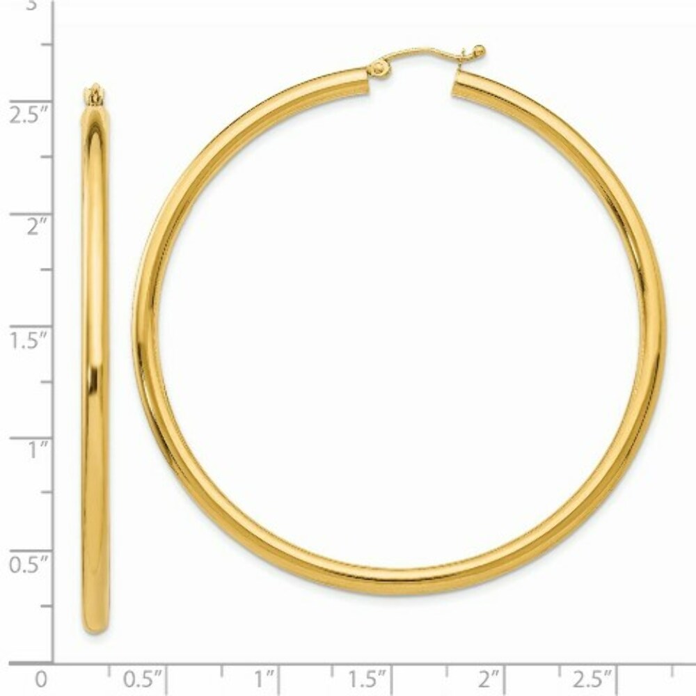 14K Yellow Gold 3mm Light Tube Hoop Earrings  60mm length
