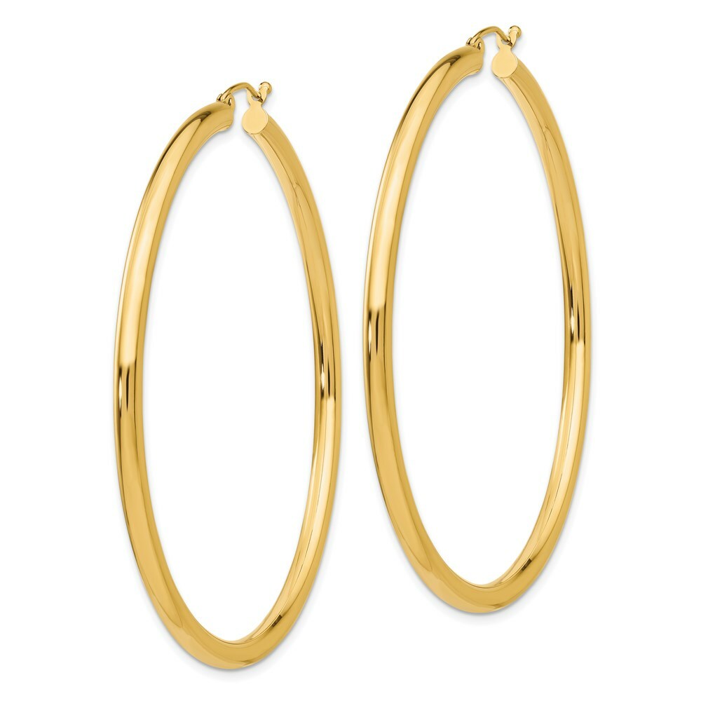 14K Yellow Gold 3mm Light Tube Hoop Earrings  60mm length
