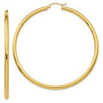 Load image into Gallery viewer, 14K Yellow Gold Polished 3mm Round Hoop Earrings 65mm length
