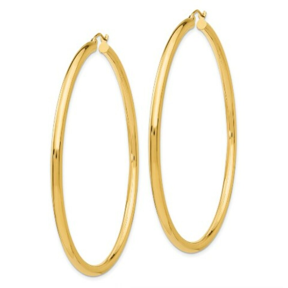 14K Yellow Gold 3mm Light Tube Hoop Earrings  65mm length