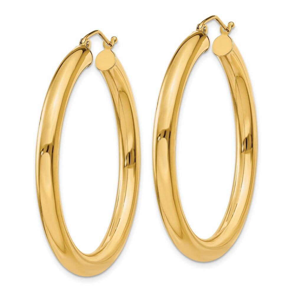 14K Yellow Gold Polished 4mm x 40mm Tube Hoop Earrings  40mm length