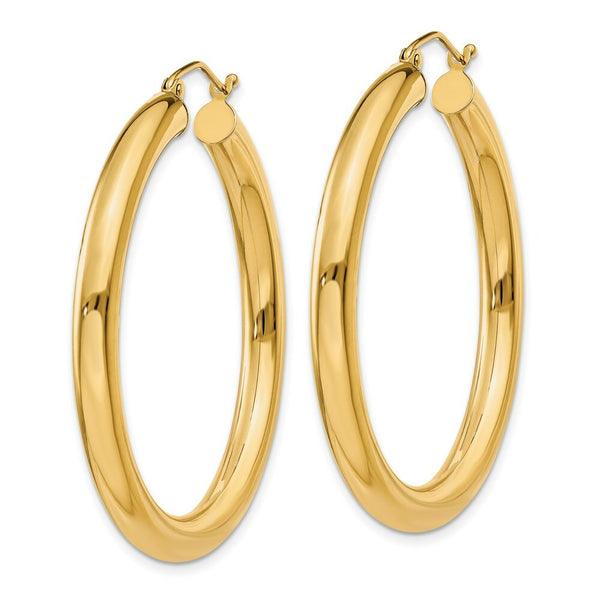 14K Yellow Gold Polished 4mm x 40mm Tube Hoop Earrings  40mm length