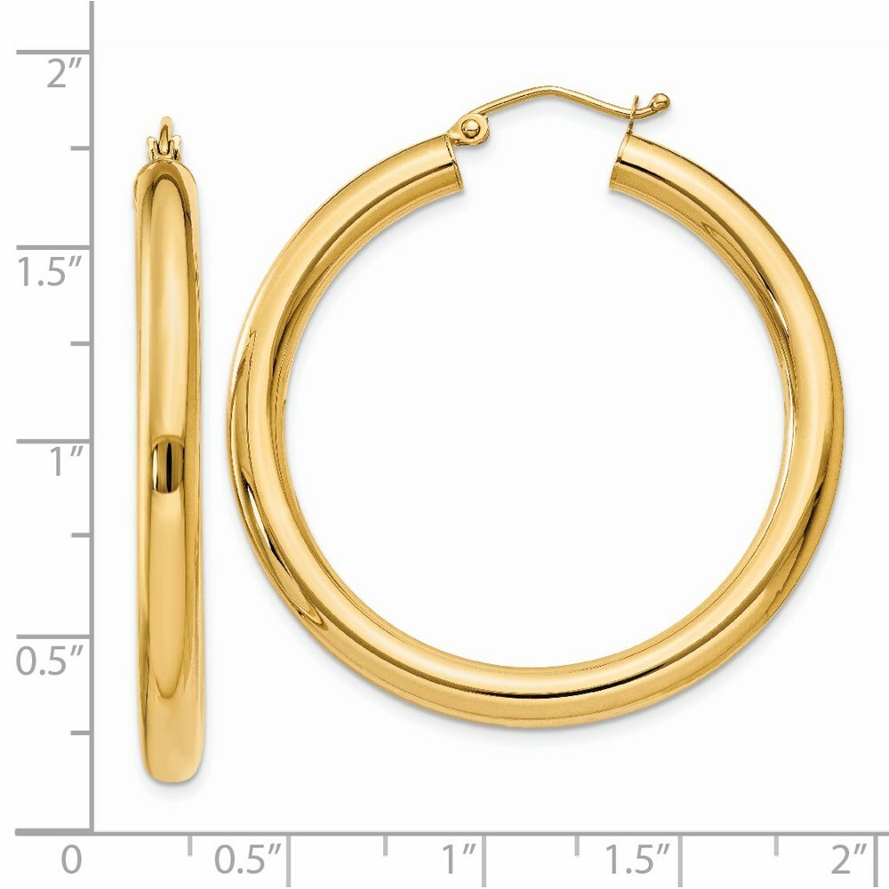 14K Yellow Gold Polished 4mm x 40mm Tube Hoop Earrings  40mm length