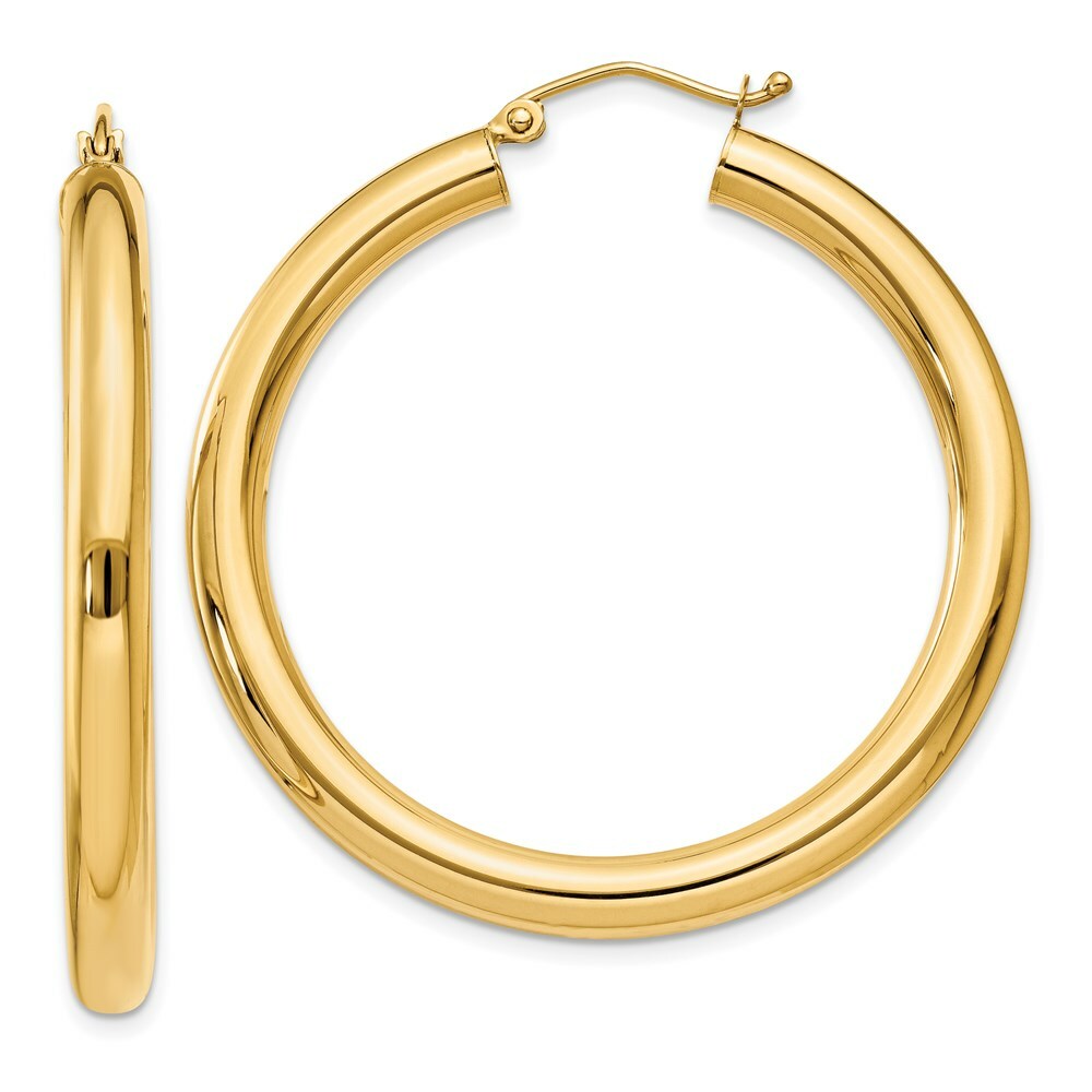 14K Yellow Gold Polished 4mm x 40mm Tube Hoop Earrings  40mm length