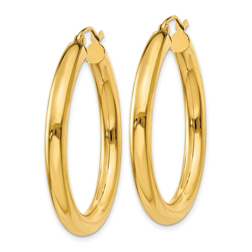 14K Yellow Gold Polished 4mm x 35mm Tube Hoop Earrings  35mm length