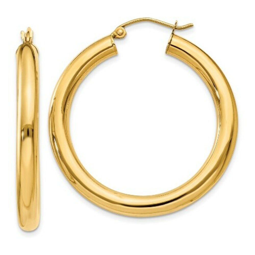14K Yellow Gold Polished 4mm x 35mm Tube Hoop Earrings  35mm length