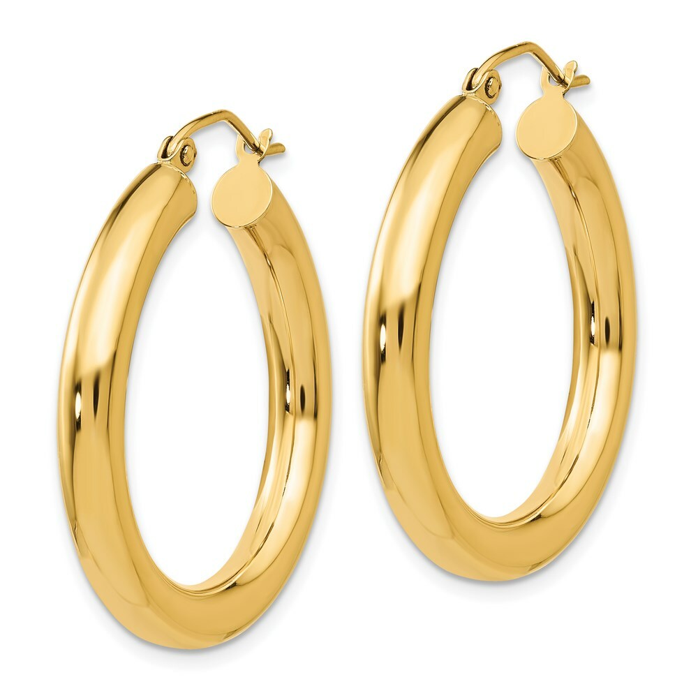 14K Yellow Gold Polished 4mm x 30mm Tube Hoop Earrings  30mm length