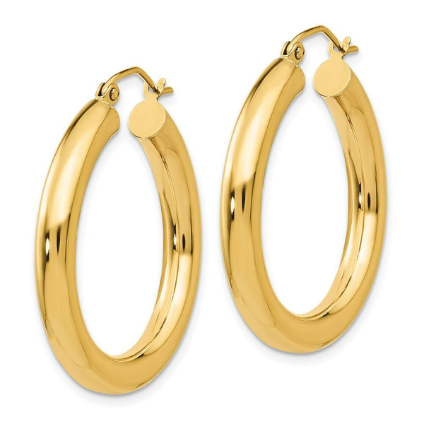 14K Yellow Gold Polished 4mm x 30mm Tube Hoop Earrings  30mm length