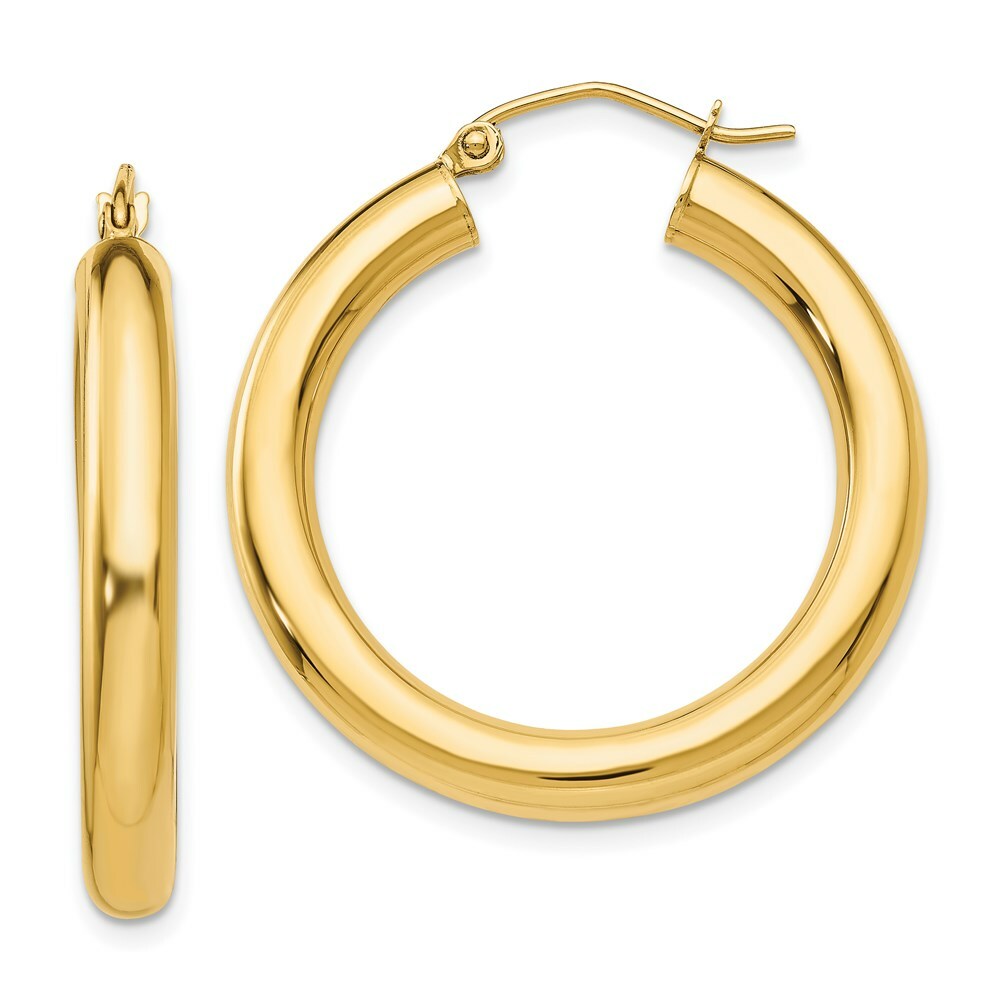 14K Yellow Gold Polished 4mm x 30mm Tube Hoop Earrings  30mm length