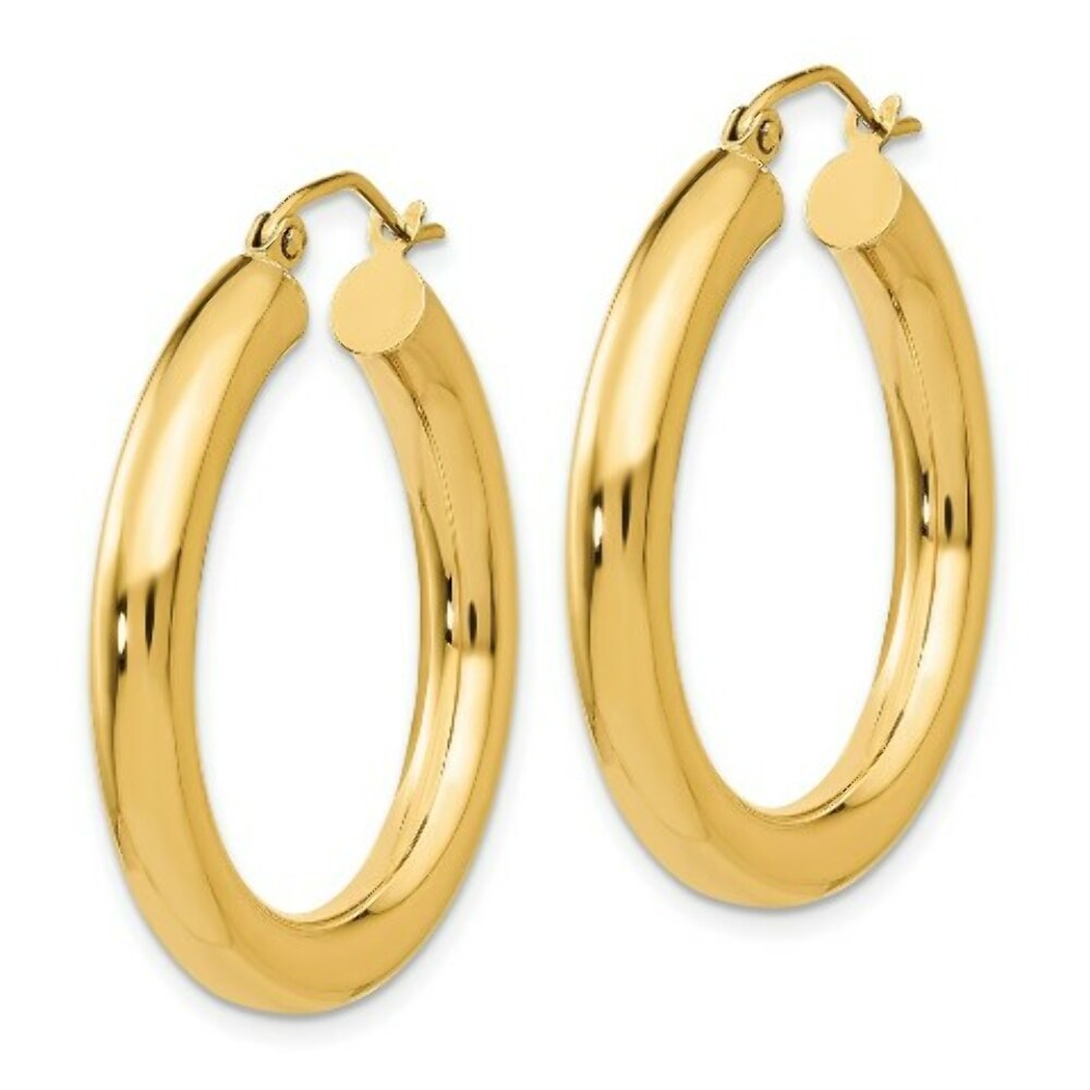 14K Yellow Gold Polished 4mm Lightweight Round Hoop Earrings 30mm length