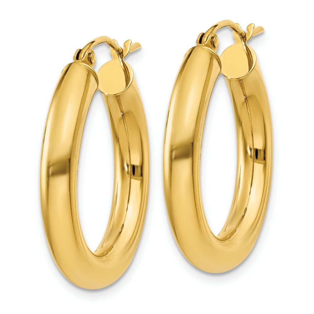 14K Yellow Gold Polished 4mm x 25mm Tube Hoop Earrings  25mm length