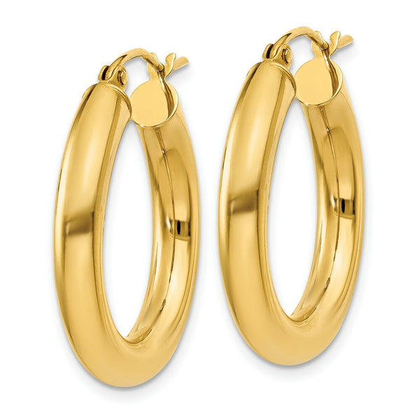 14K Yellow Gold Polished 4mm x 25mm Tube Hoop Earrings  25mm length