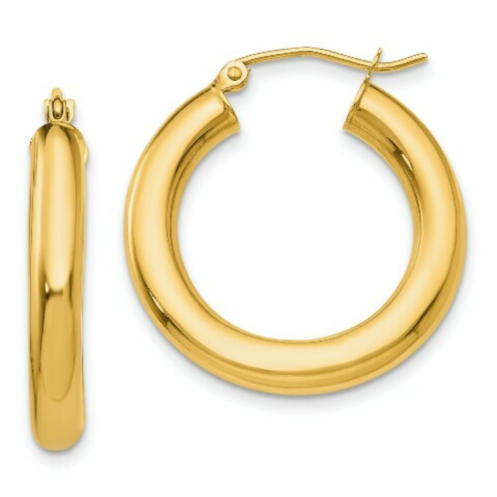 14K Yellow Gold Polished 4mm x 25mm Tube Hoop Earrings  25mm length