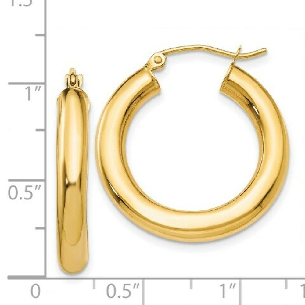 14K Yellow Gold Polished 4mm x 25mm Tube Hoop Earrings  25mm length