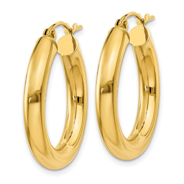 14K Yellow Gold Polished 4mm Lightweight Round Hoop Earrings 25mm length