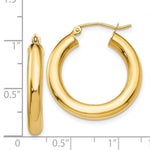 Load image into Gallery viewer, 14K Yellow Gold Polished 4mm Lightweight Round Hoop Earrings 25mm length
