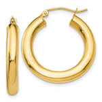 Load image into Gallery viewer, 14K Yellow Gold Polished 4mm Lightweight Round Hoop Earrings 25mm length
