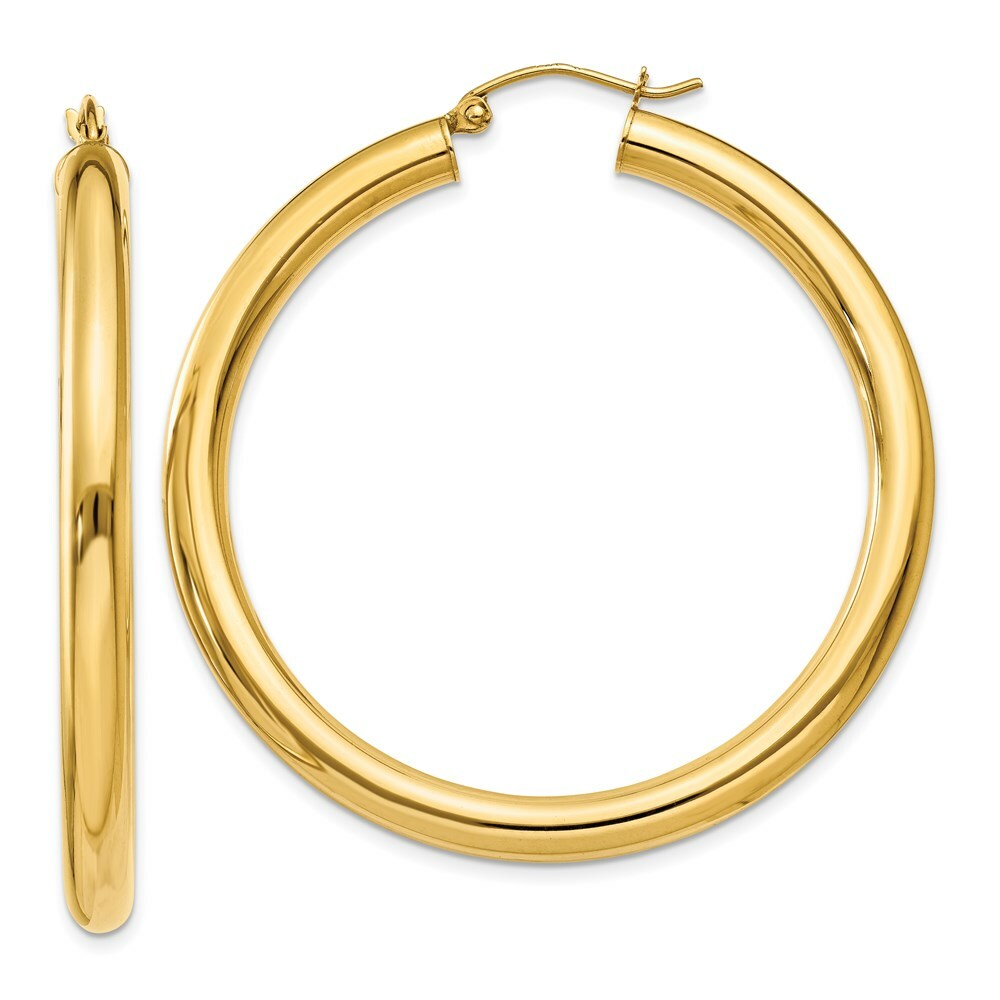 14K Yellow Gold Polished 4mm x 45mm Tube Hoop Earrings  45mm length