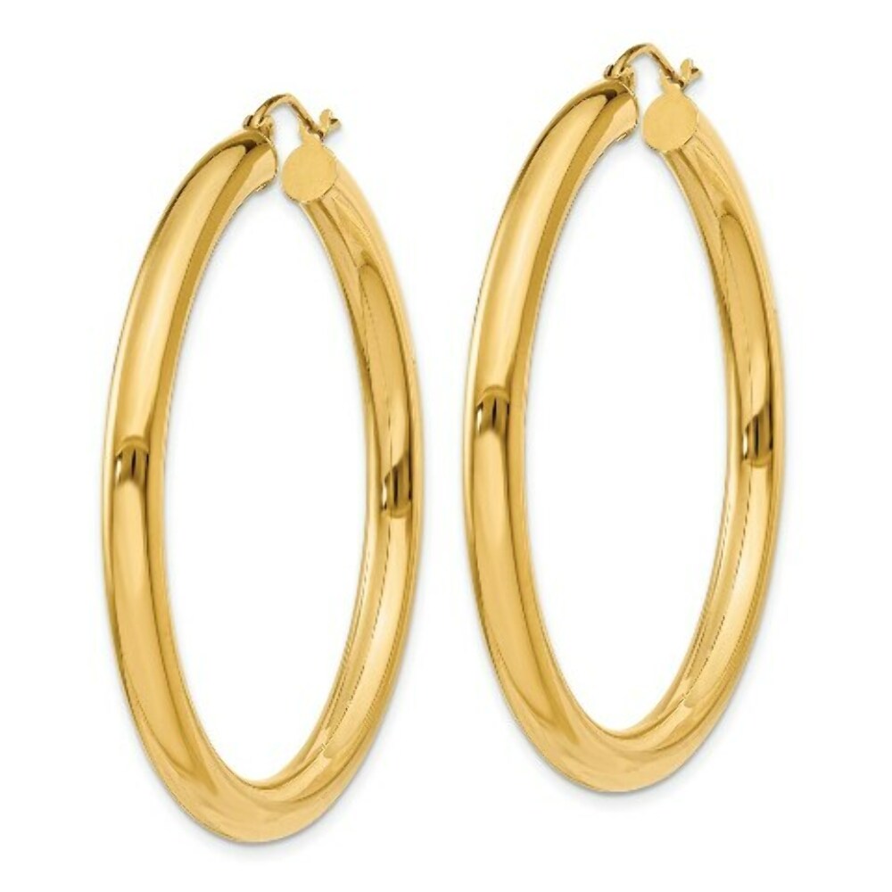 14K Yellow Gold Polished 4mm Lightweight Round Hoop Earrings 45mm length