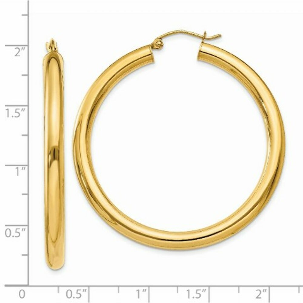 14K Yellow Gold Polished 4mm Lightweight Round Hoop Earrings 45mm length