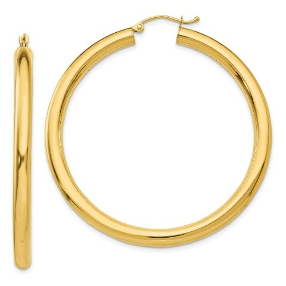 14K Yellow Gold Polished 4mm x 50mm Tube Hoop Earrings  50mm length