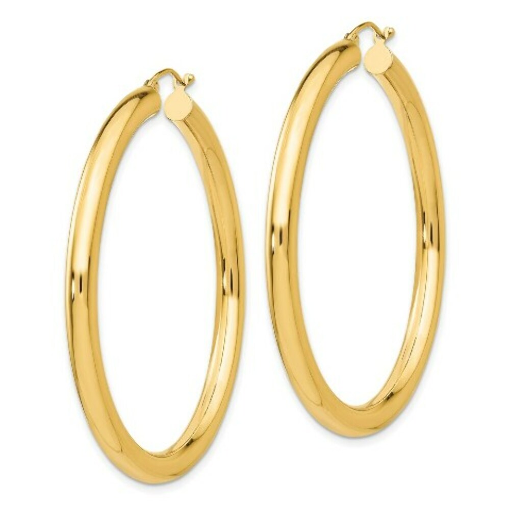 14K Yellow Gold Polished 4mm x 50mm Tube Hoop Earrings  50mm length