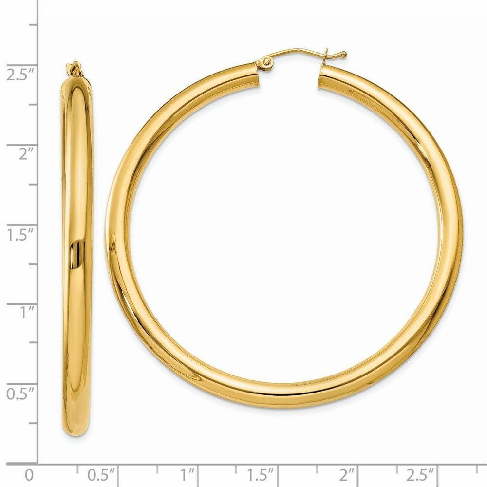 14K Yellow Gold Polished 4mm x 55mm Tube Hoop Earrings  55mm length