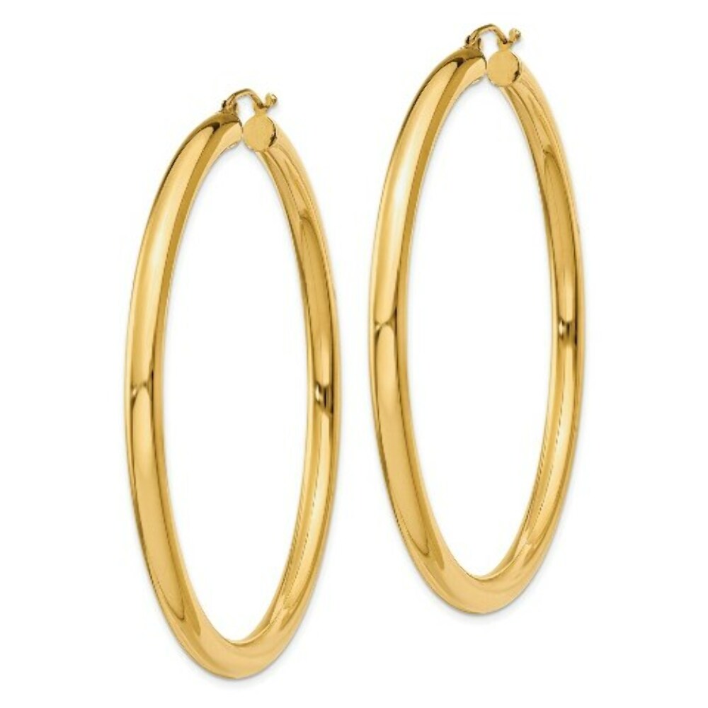 14K Yellow Gold Polished 4mm x 60mm Tube Hoop Earrings  60mm length