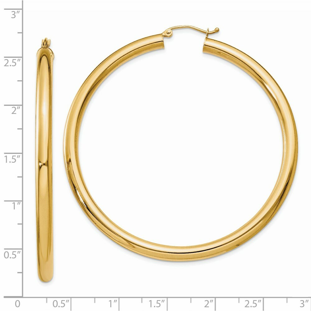 14K Yellow Gold Polished 4mm x 60mm Tube Hoop Earrings  60mm length