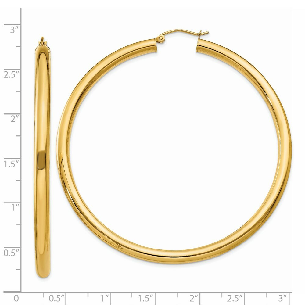 14K Yellow Gold Polished 4mm x 65mm Tube Hoop Earrings  65mm length