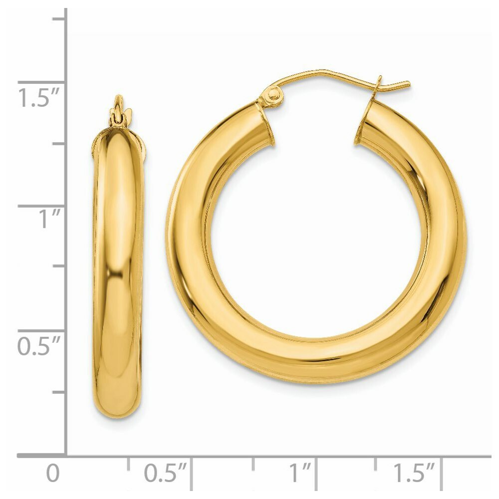 14K Yellow Gold Yellow Polished 5mm Lightweight Hoop Earrings  30mm length