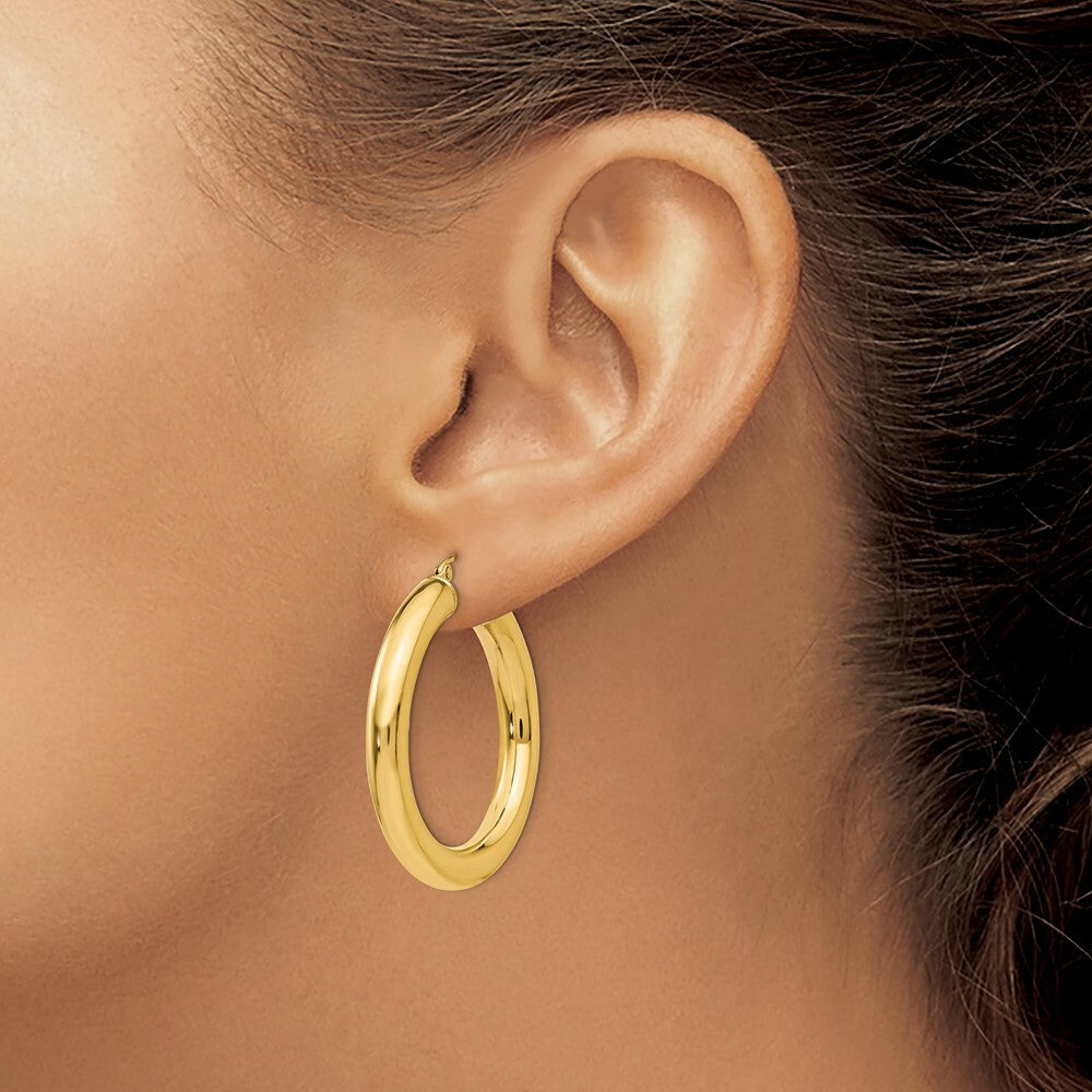 14K Yellow Gold Yellow Gold Polished 5mm Lightweight Hoop Earrings  35mm length