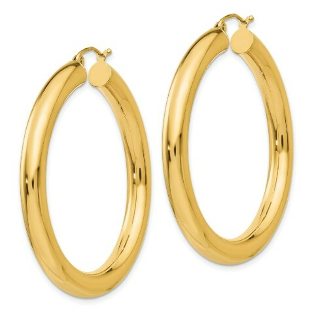 14K Yellow Gold Polished 5mm Tube Hoop Earrings 45mm length