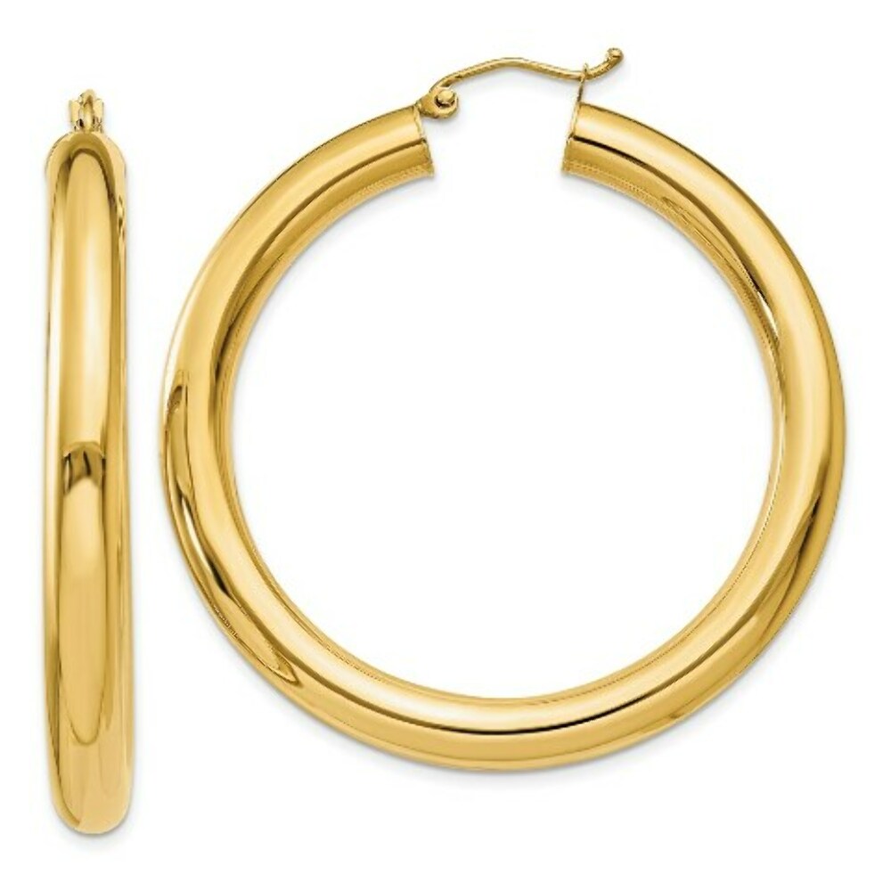 14K Yellow Gold Polished 5mm Lightweight Hoop Earrings  45mm length