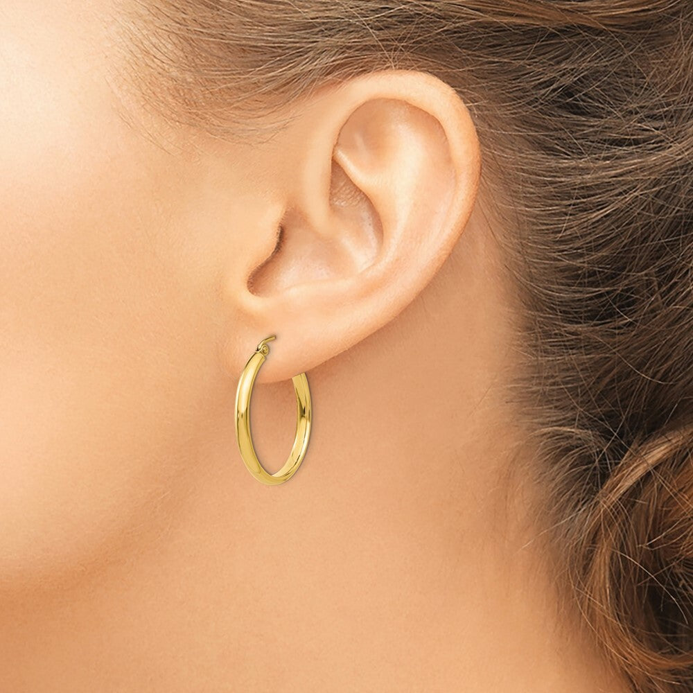 14K Yellow Gold Polished Hoop Earring 25mm length