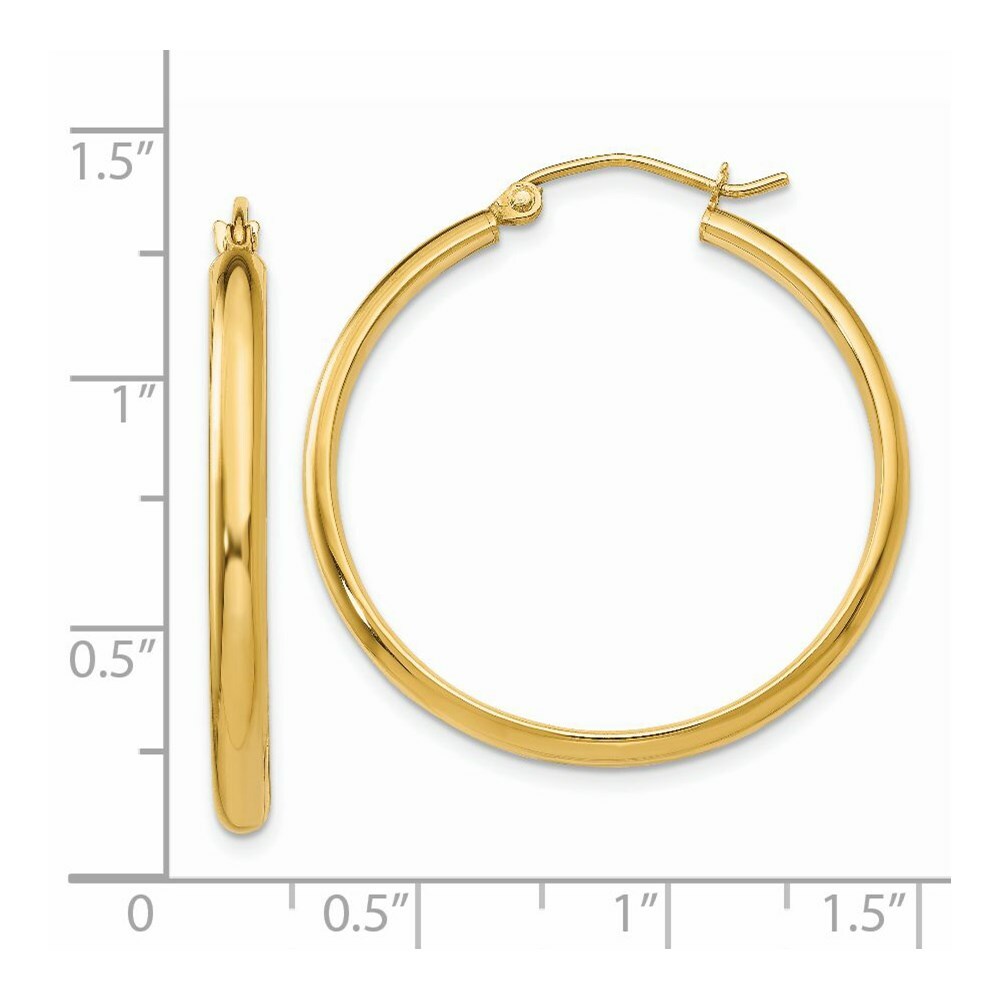 14K Yellow Gold Polished Hoop Earring 30mm length