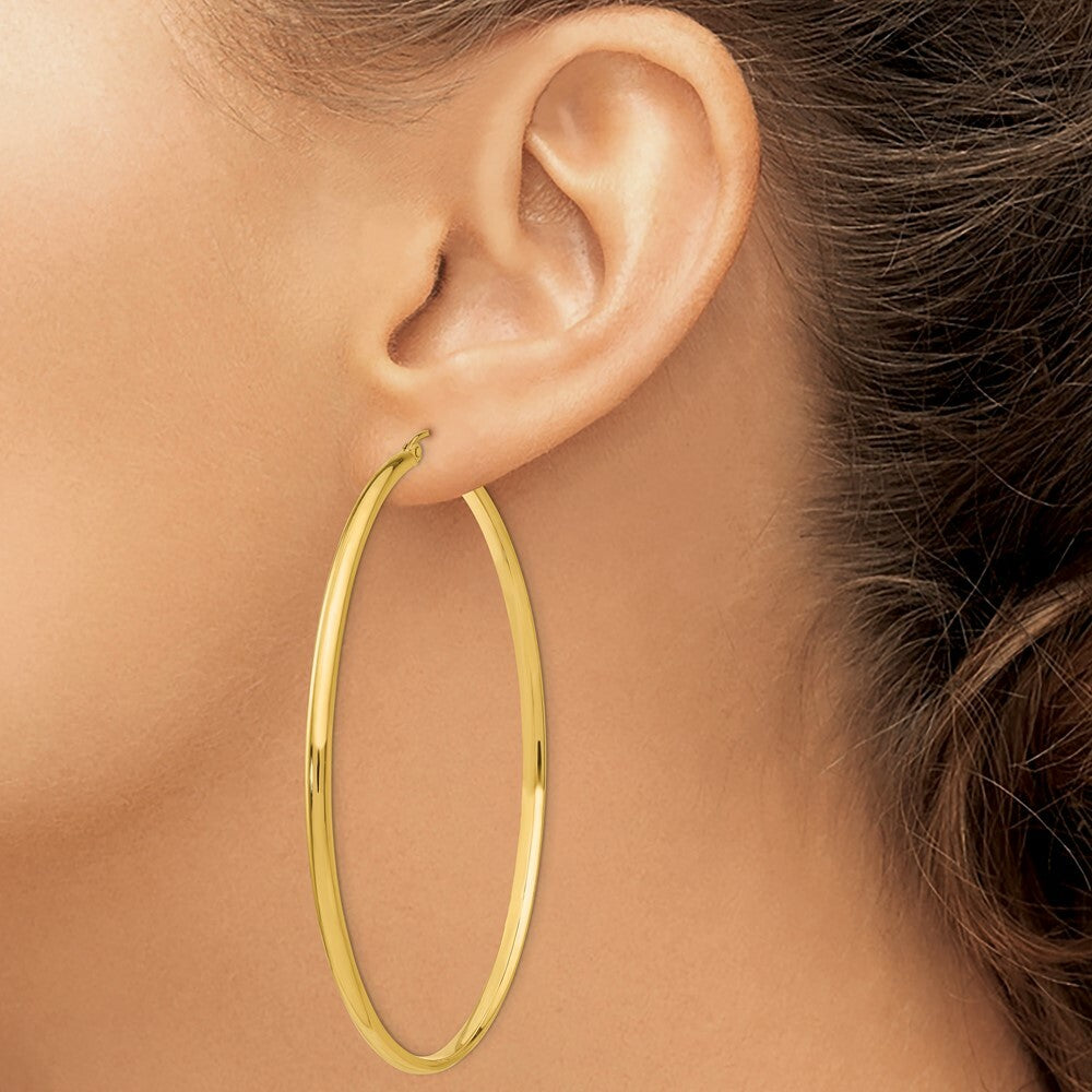 14K Yellow Gold Polished Hoop Earring 65mm length