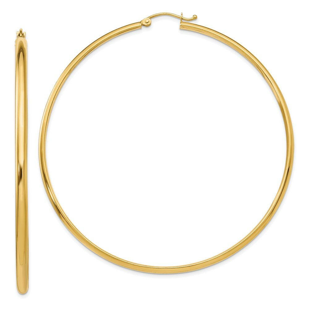 14K Yellow Gold Polished Hoop Earring 65mm length