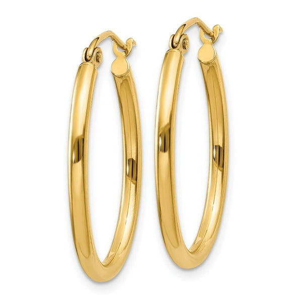 14K Yellow Gold Oval Polished Hoop Earring  17mm length
