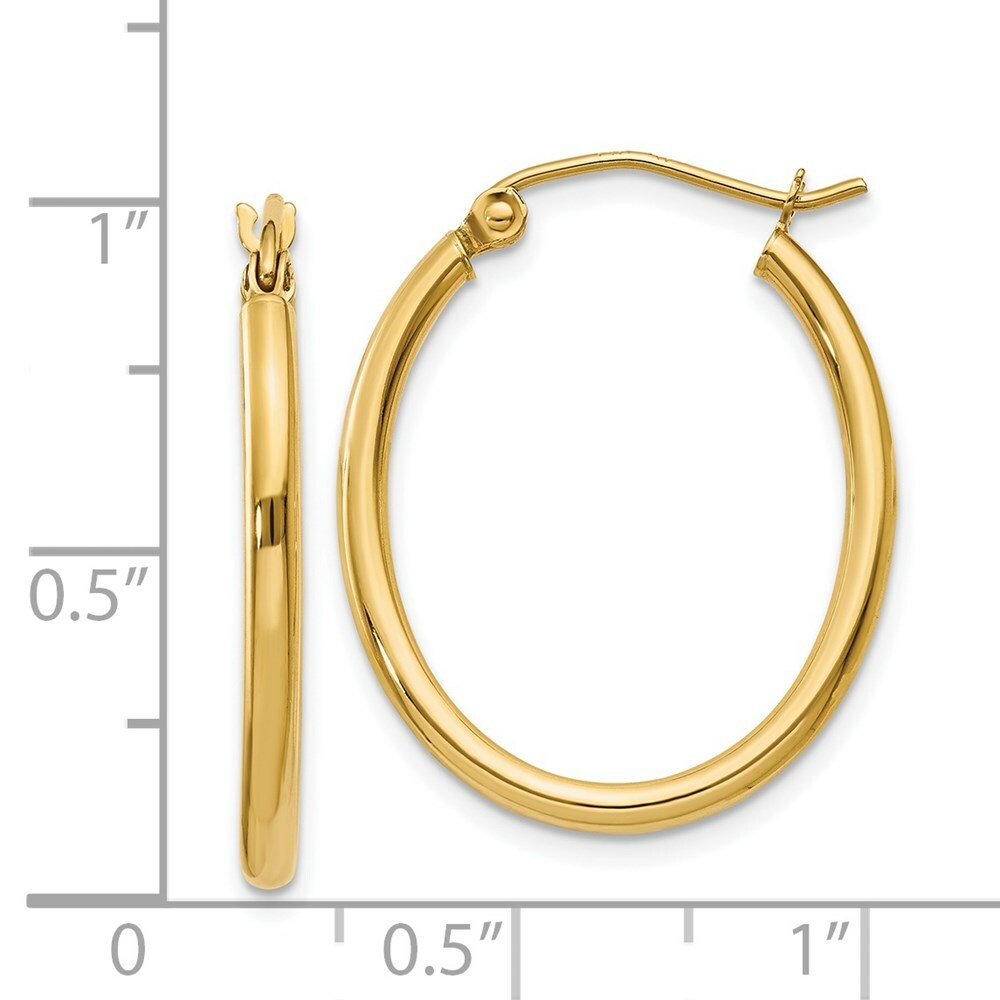 14K Yellow Gold Oval Polished Hoop Earring  17mm length
