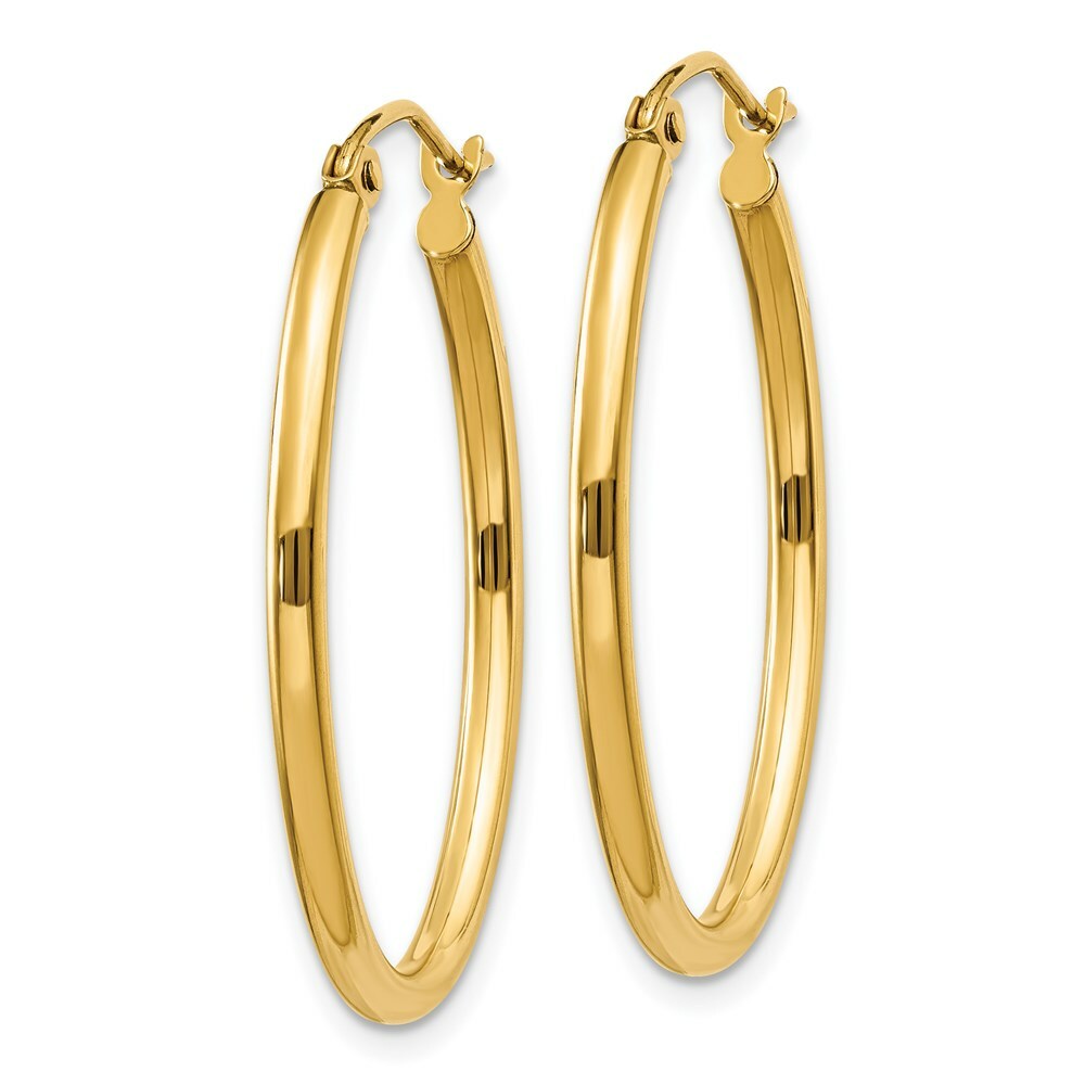 14K Yellow Gold Oval Polished Hoop Earring  17mm length