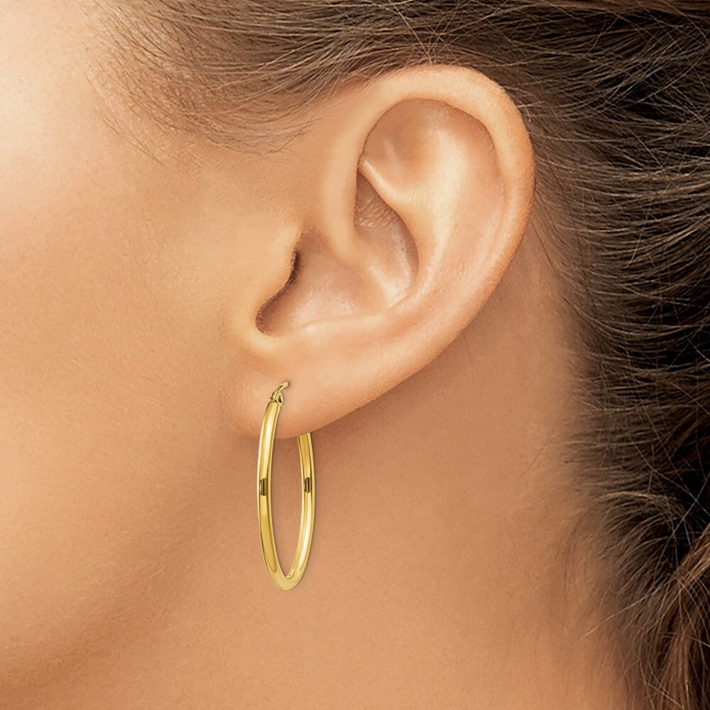 14K Yellow Gold Oval Polished Hoop Earring  17mm length