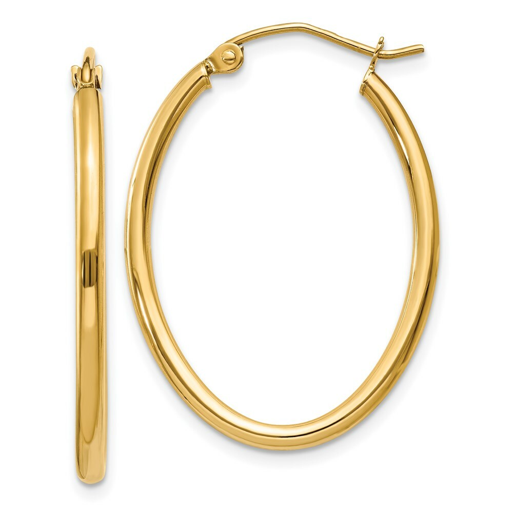 14K Yellow Gold Oval Polished Hoop Earring  17mm length
