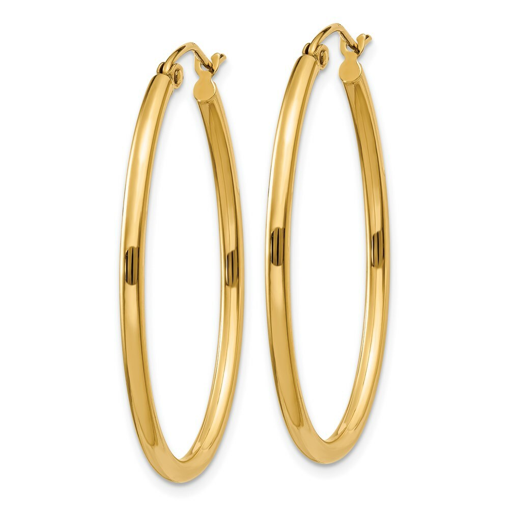 14K Yellow Gold Oval Polished Hoop Earring  33mm length