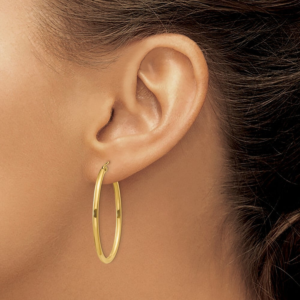 14K Yellow Gold Oval Polished Hoop Earring  33mm length
