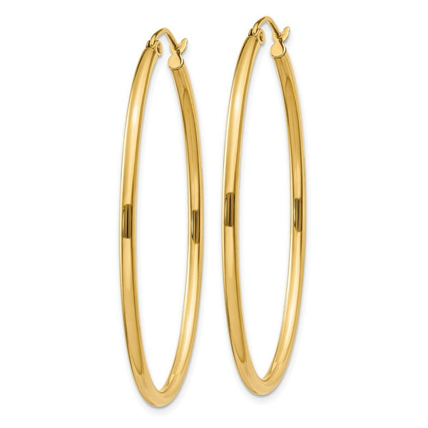 14K Yellow Gold Oval Polished Hoop Earring  28mm length