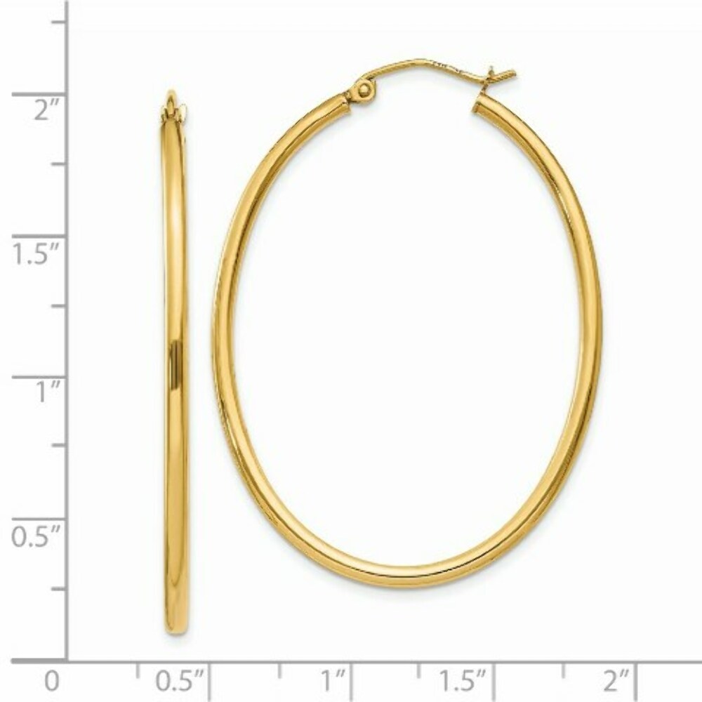 14K Yellow Gold Oval Polished Hoop Earring  28mm length