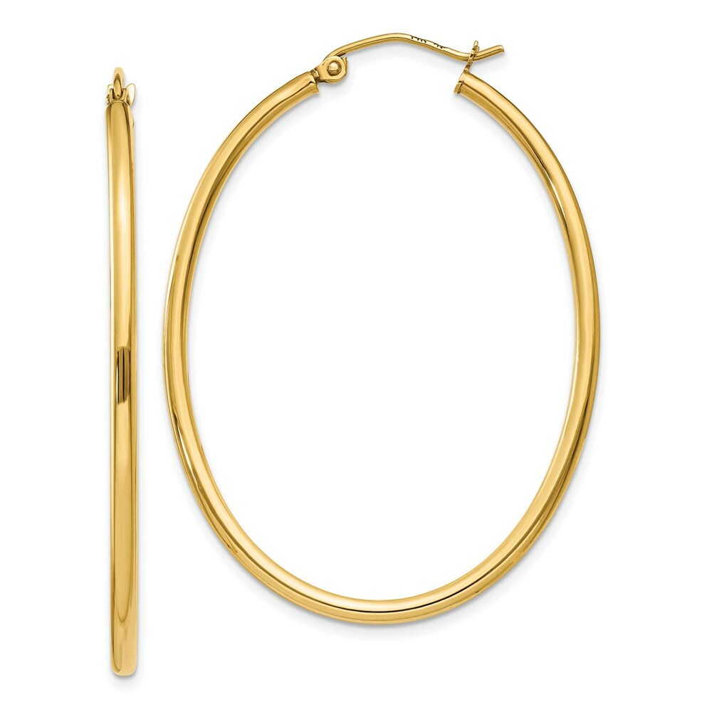14K Yellow Gold Oval Polished Hoop Earring  28mm length